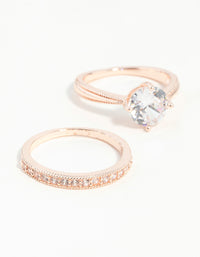 Rose Gold Round Stone Triple Band Ring - link has visual effect only