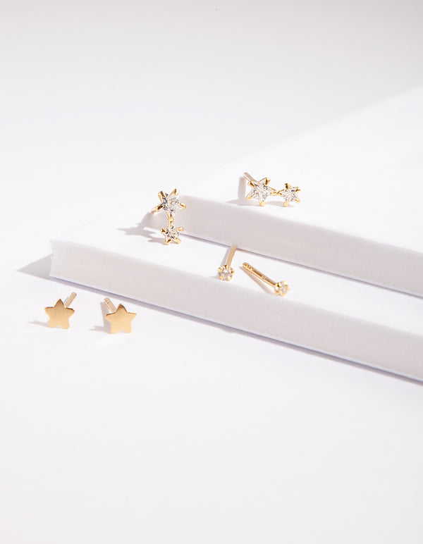 Gold Plated Sterling Silver Celestial Stud Earring Pack