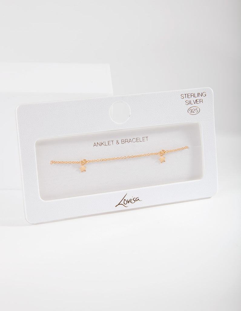 Gold Plated Sterling Silver Star Anklet Bracelet