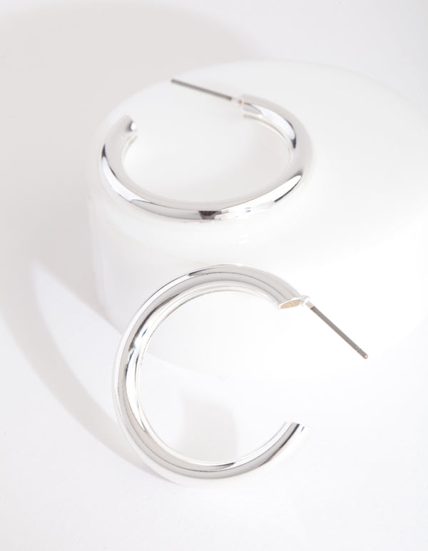 Silver Medium Smooth Hoop Earrings