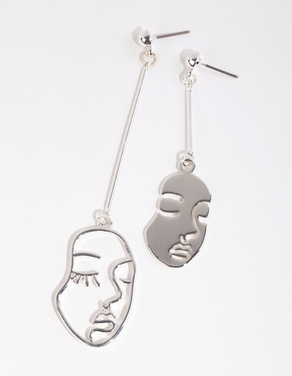 Silver Mismatch Face Drop Earrings