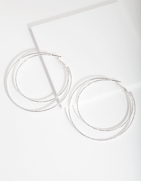 Silver Fine Double Hoop Earrings