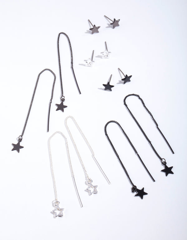 Silver Mixed Metal Star Earrings