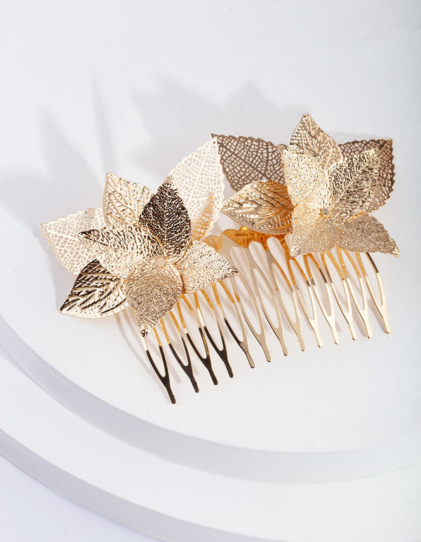 Gold Textured Flower Comb