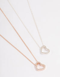 Mixed Metal Diamante Heart Necklace 2 Pack - link has visual effect only