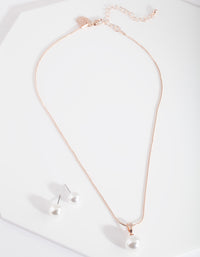 Rose Gold Pearl Necklace Earrings Set - link has visual effect only