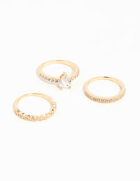 Gold Teardrop Cubic Zirconia Engagement Ring Stack - link has visual effect only