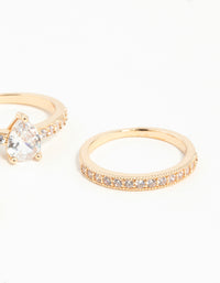 Gold Teardrop Cubic Zirconia Engagement Ring Stack - link has visual effect only