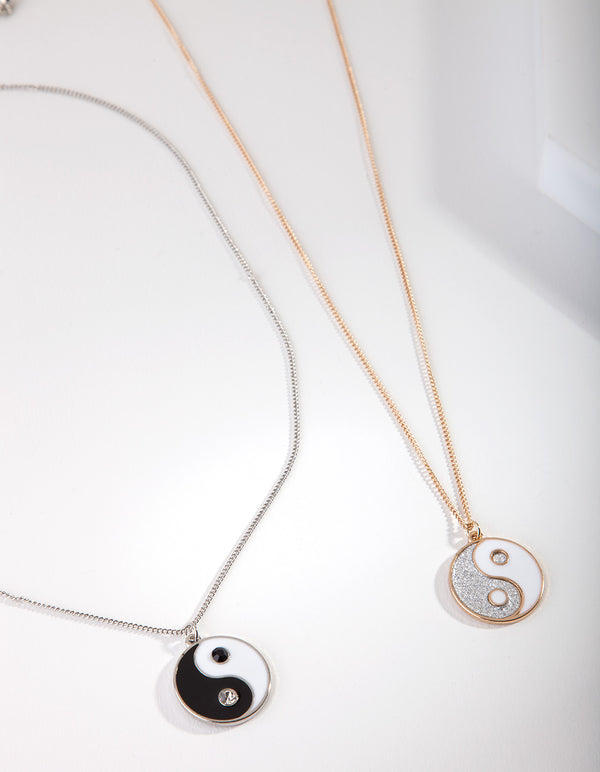 Mixed Metal Yin & Yang Necklace Set