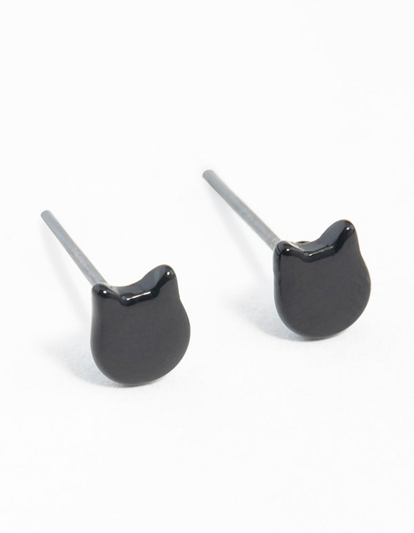 Black Micro Cat Stud Earrings