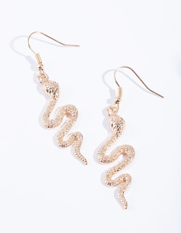 Gold Snake Drop Earrings