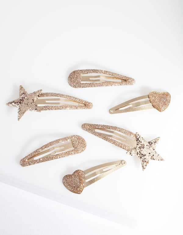 Kids Gold Glitter Star Hair Clip Pack