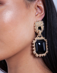 Gold Textured Black Enamel Drop Earrings - link has visual effect only