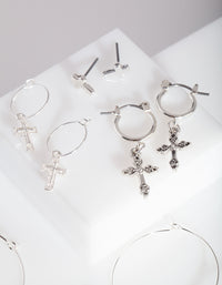 Silver Cross Hoop Earring Pack - link has visual effect only