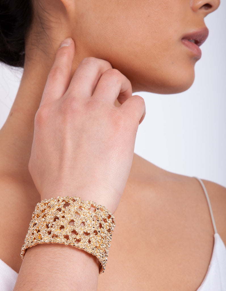 Gold Textured Wide Arm Cuff