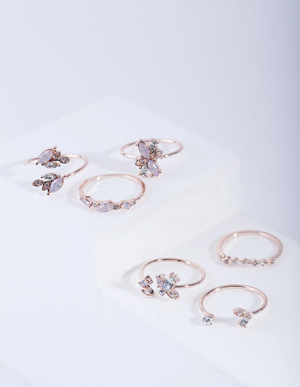 Rose Gold Floral Gem Ring Pack