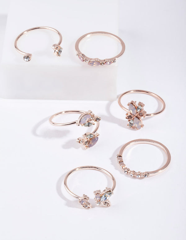 Rose Gold Floral Gem Ring Pack