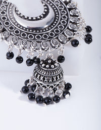 Antique Silver Black Beaded Drop Jhumka Earrings - link has visual effect only