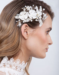 Silver White Floral Hair Clip - link has visual effect only