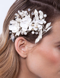 Silver White Floral Hair Clip - link has visual effect only