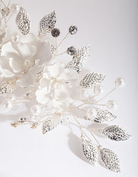 Silver White Floral Hair Clip - link has visual effect only