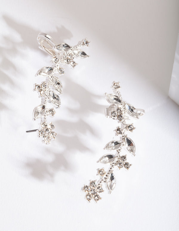 Silver Diamante Leaf Ear Cuff