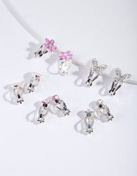 Kids Silver Diamante Heart Flower & Butterfly Clip On Earring 5-Pack - link has visual effect only