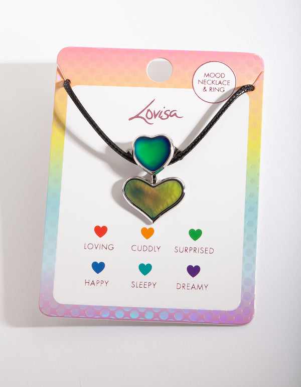 Kids Heart Mood Necklace Ring Set