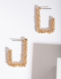 Gold Textured Rectangle Hoop Earrings - link has visual effect only