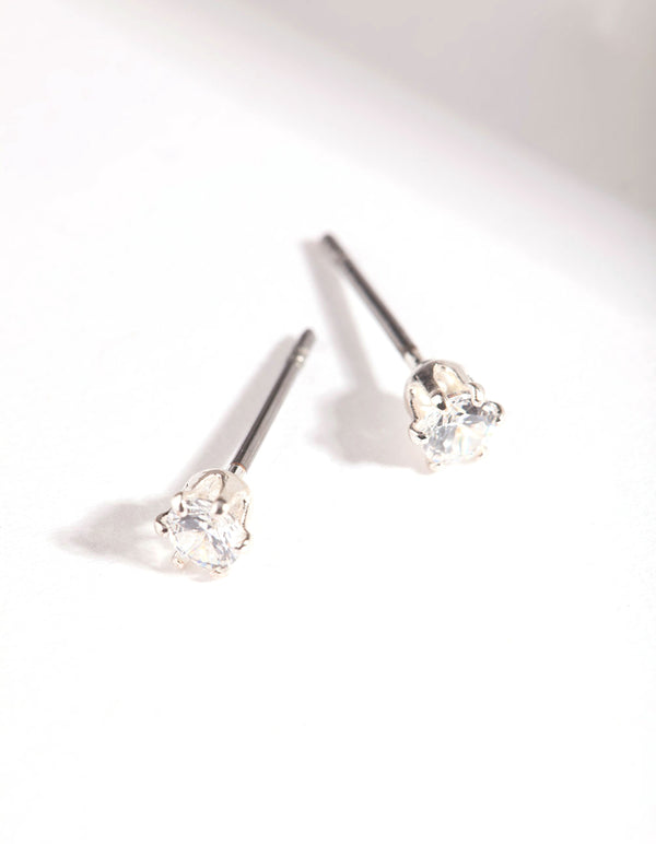 Silver Cubic Zirconia Micro Stud Earrings