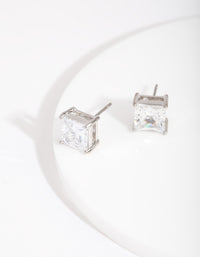 Silver Cubic Zirconia 7mm Square Stud Earrings - link has visual effect only