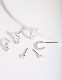 Silver Cubic Zirconia Huggie Star Earring Pack - link has visual effect only