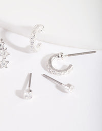 Silver Cubic Zirconia Huggie Star Earring Pack - link has visual effect only