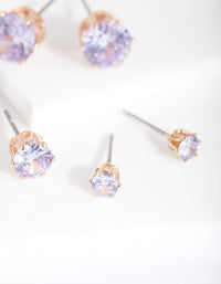 Gold Purple Cubic Zirconia Graduating Stud Earring Pack - link has visual effect only