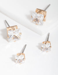 Gold Cubic Zirconia Square Earring Pack - link has visual effect only