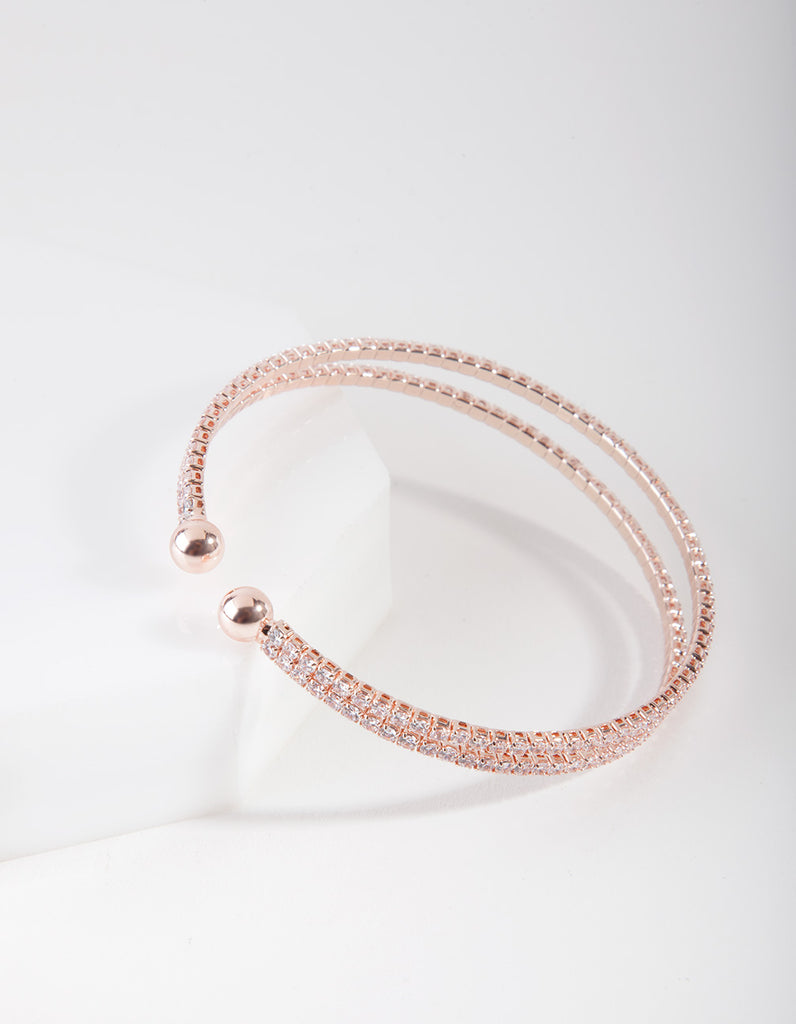 Rose Gold Cubic Zirconia Row Cuff Bracelet