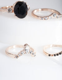 Rose Gold Black Stone Ring Stack - link has visual effect only