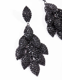 Black Coated Metal Diamante Leaf Earrings - link has visual effect only