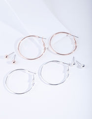 Mixed Metal Stud Hoop Earring 4-Pack