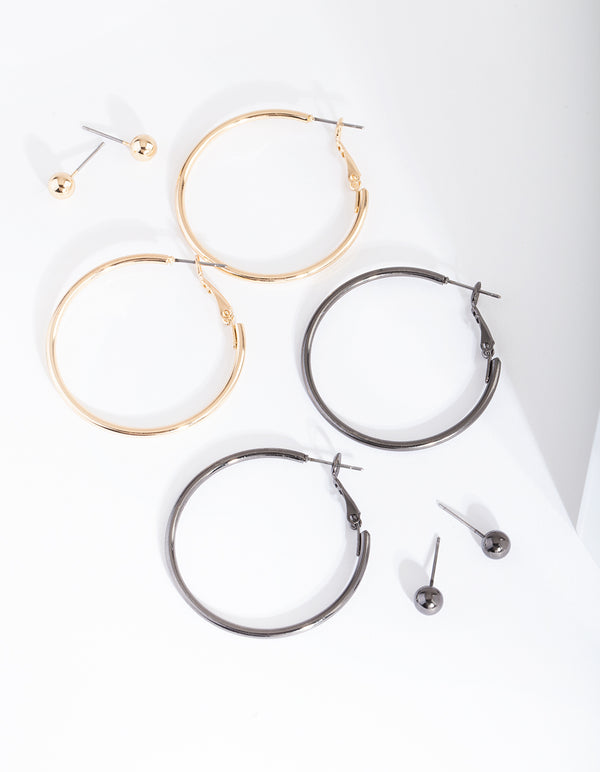 Mixed Metal Stud Hoop Earring 4-Pack