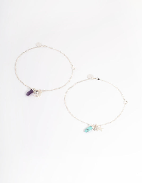 Silver Semi-Precious Shard Bracelet & Anklet Set