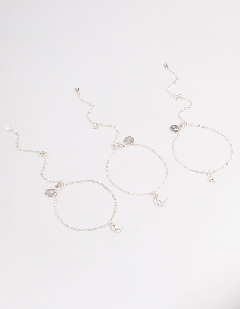 Shiny Silver Celestial Themed Bracelet or Anklet Pack