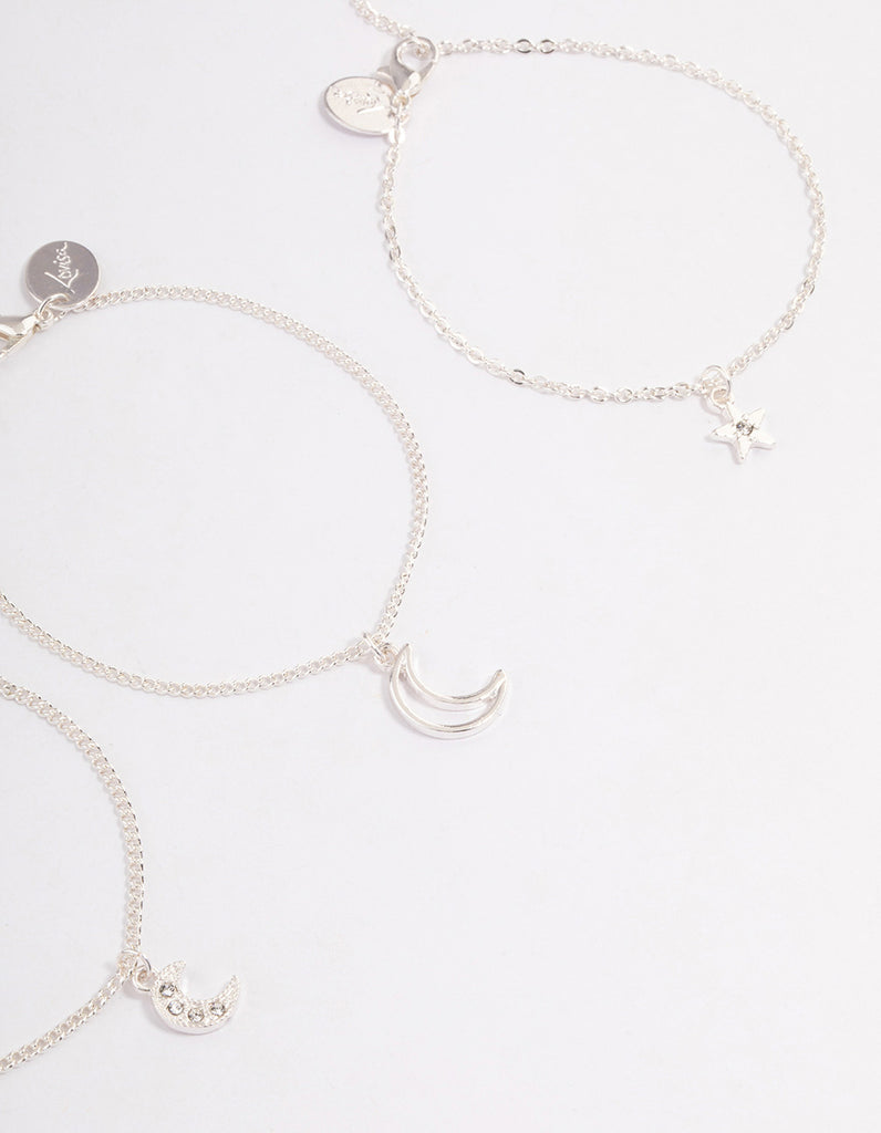 Shiny Silver Celestial Themed Bracelet or Anklet Pack