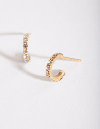 Gold Plated Sterling Silver Mini Cubic Zirconia Open Hoop Earrings - link has visual effect only