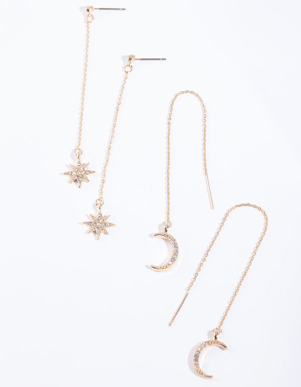 Gold Star Moon Drop Earring Pack