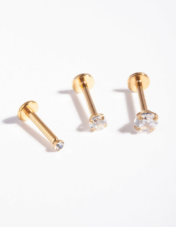 Gold Gradual Surgical Steel Cubic Zirconia Stud Pack