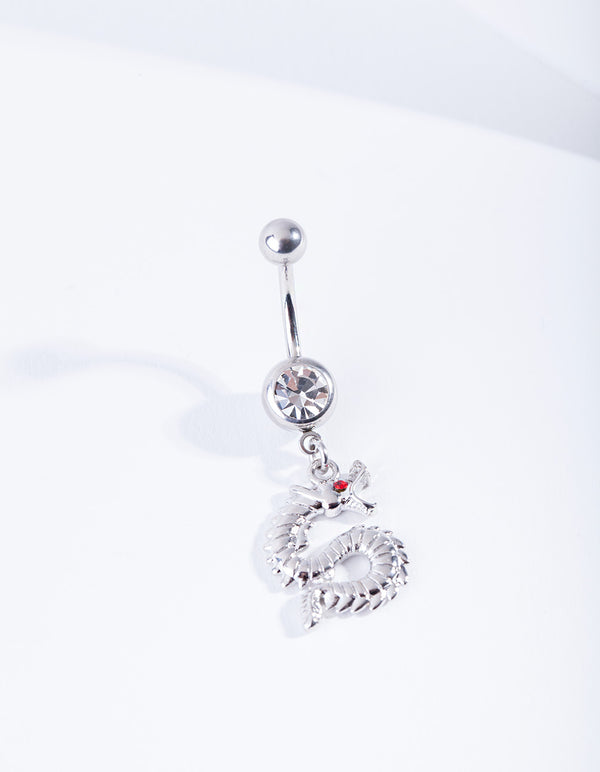 Silver Surgical Steel Diamante & Dragon Belly Bar