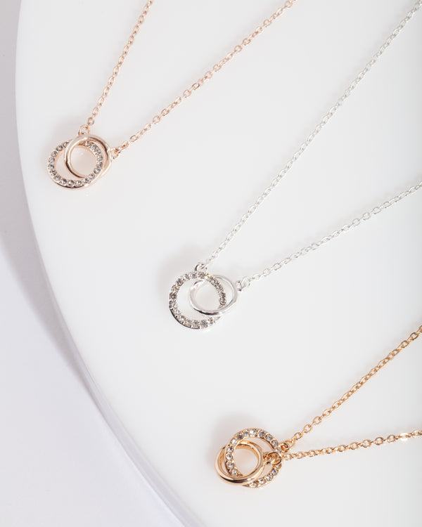 Mixed Metal Diamante Circle Necklace Trio