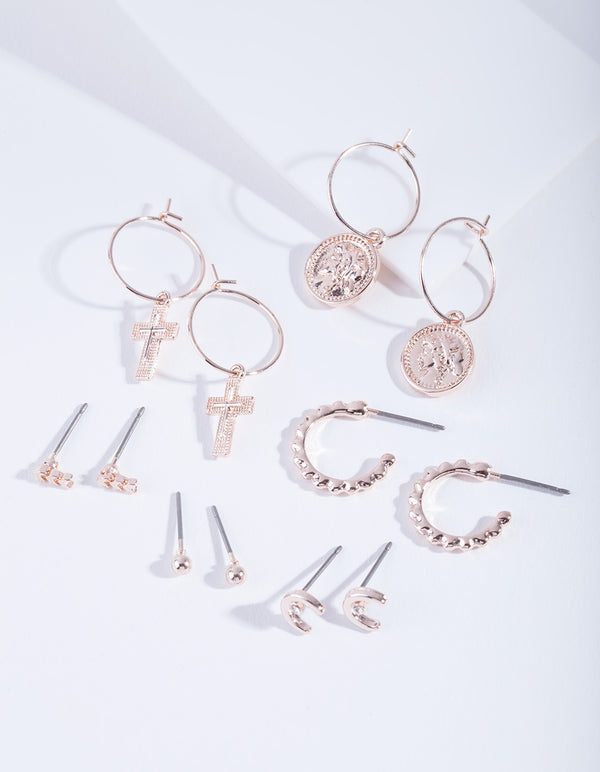 Rose Gold Medallion Mix Earring 6-Pack