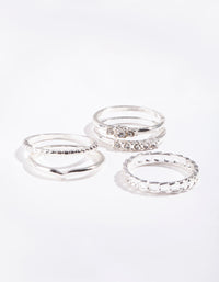 Silver Diamante & Chain 5 Stack Ring - link has visual effect only